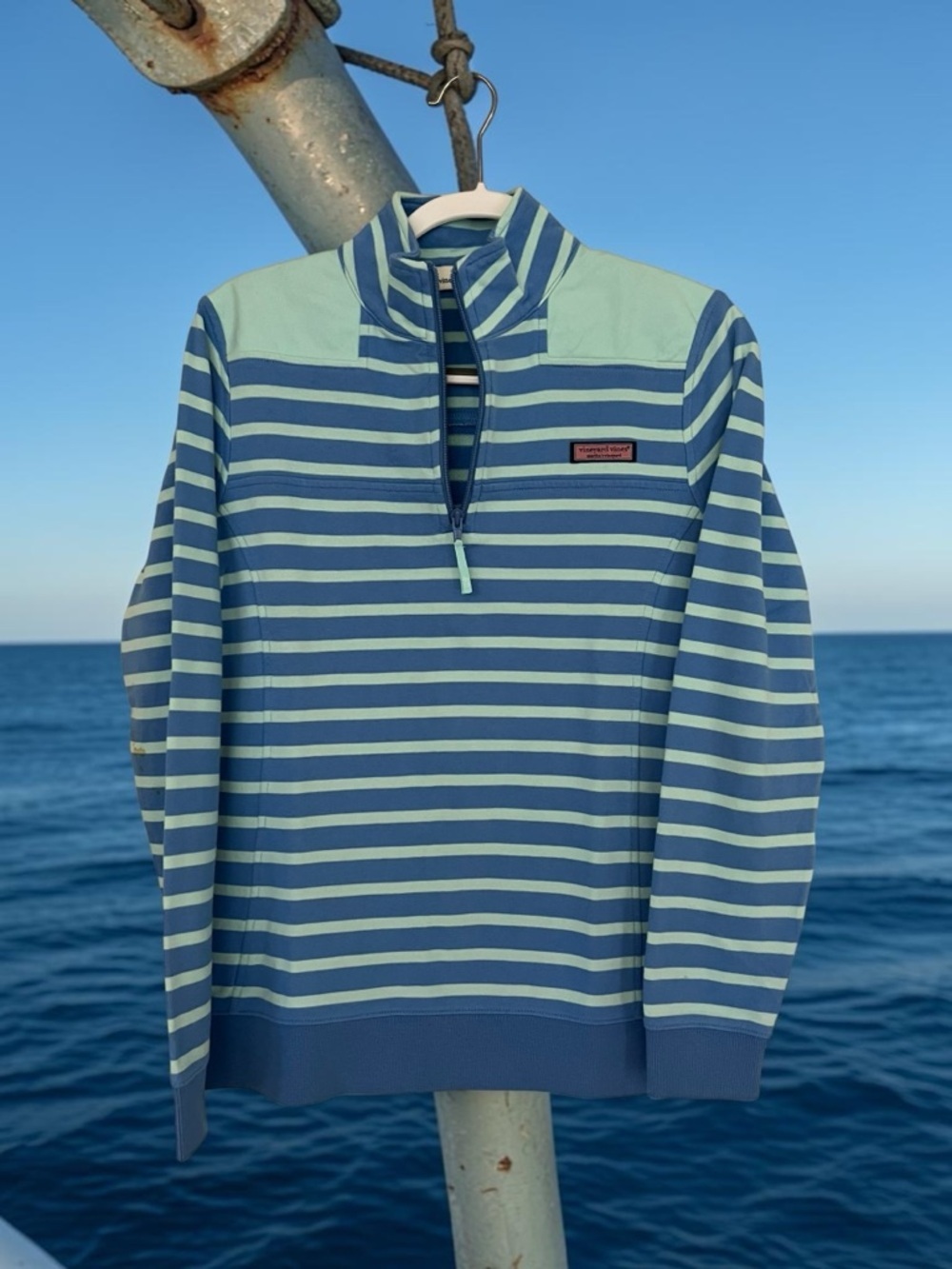 Vineyard Vines Women’s Striped Quarter-Zip Pullover - Blue & Seafoam Size S
